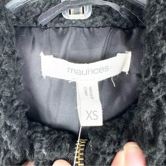 NWT Maurices Black Buffalo Plaid Sherpa Block Full Zip Vest Black/White Size XS - Picture 6 of 13